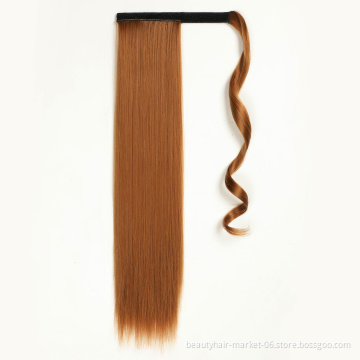 Cheap High Quality 24 Inch Long Straight Heat Resistant Synthetic Clip in Wrap Around Ponytail Hair Extensions